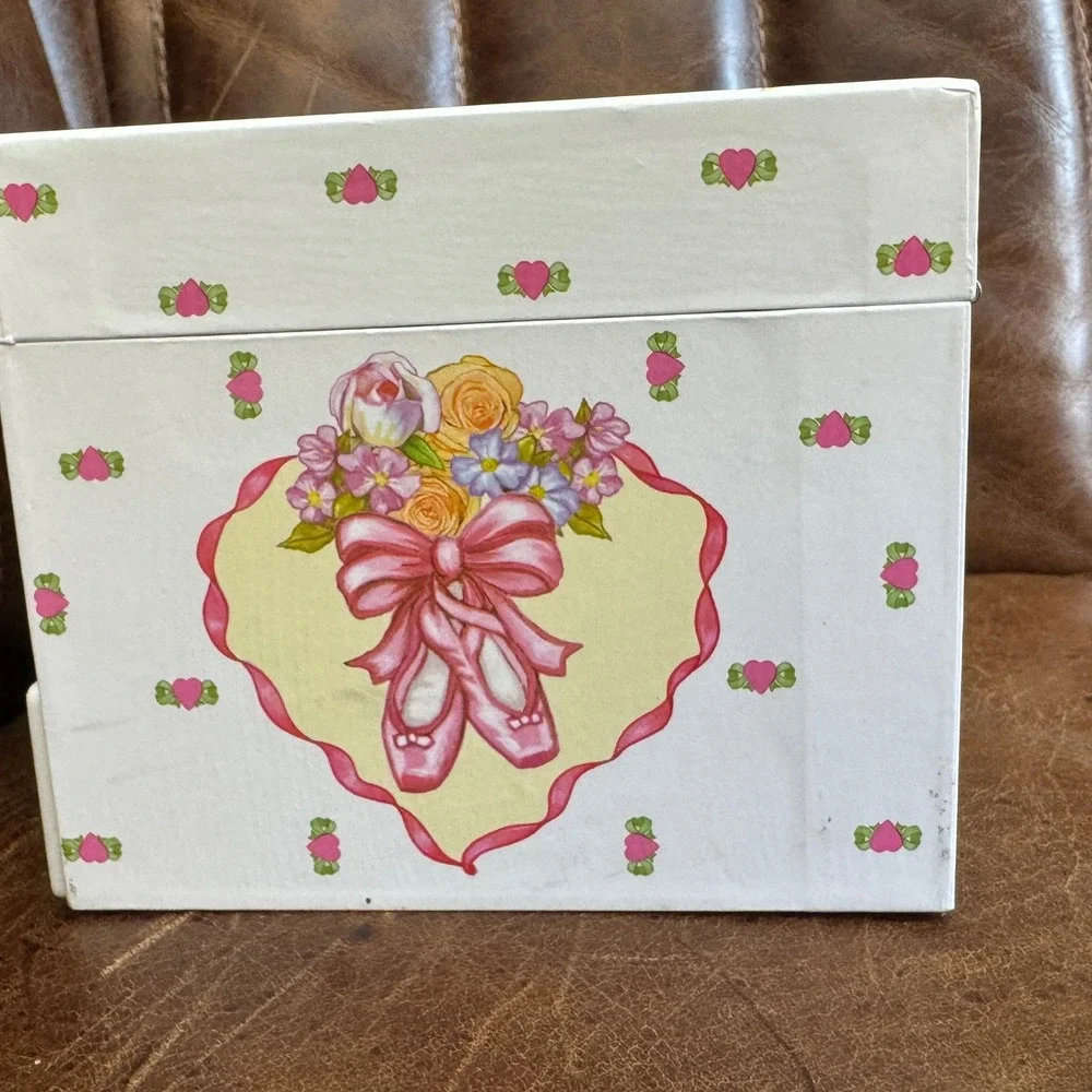 Ballerina Musical Jewelry Box White Pink Floral Vintage Style with Drawer Mirror